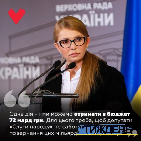 Юлія Тимошенко: «Нафтогаз» має повернути державі 72 мільярди!
